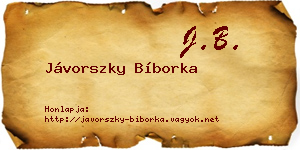 Jávorszky Bíborka névjegykártya